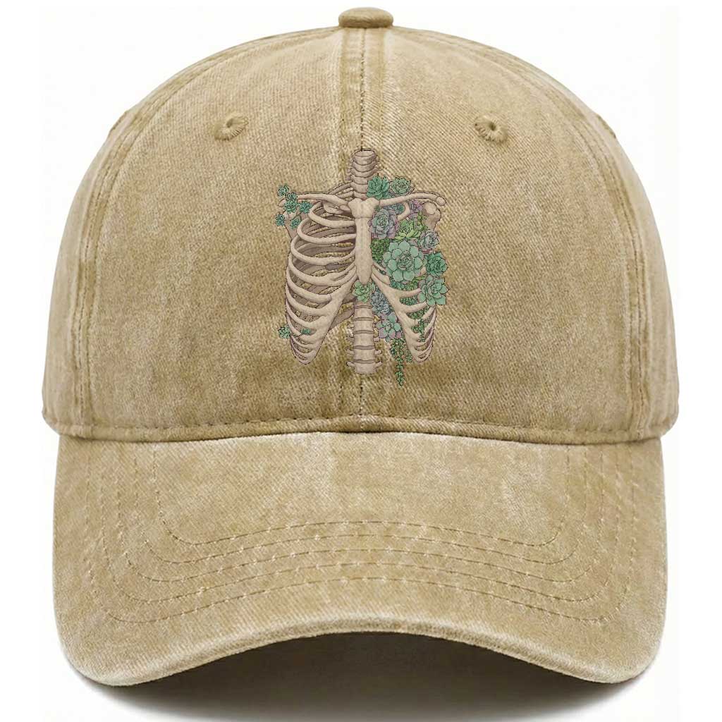 Succulent Body Skeleton Washed Cotton Baseball Cap Creepy Plant Lover Gift