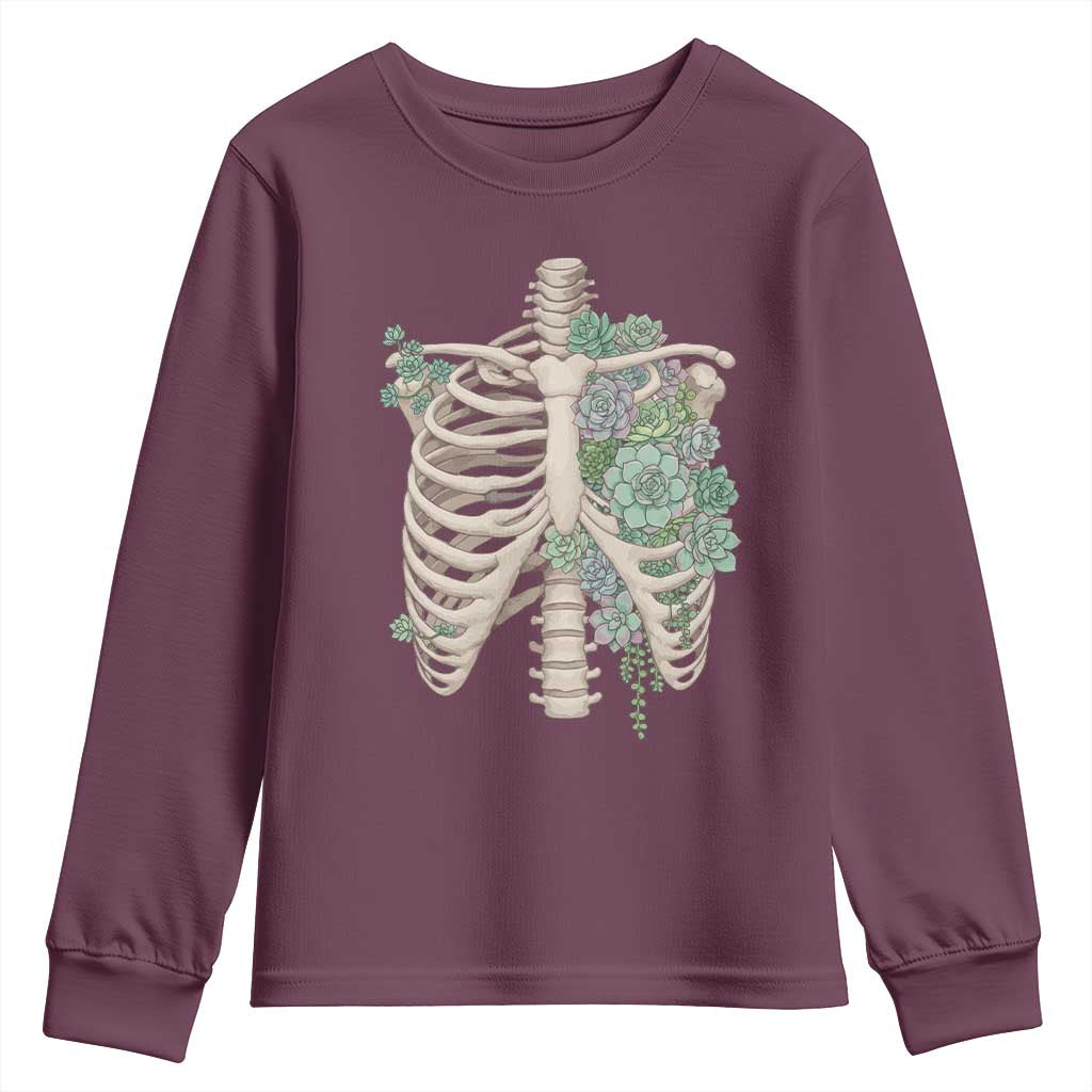 Succulent Body Skeleton Youth Sweatshirt Creepy Plant Lover Gift - Wonder Print Shop
