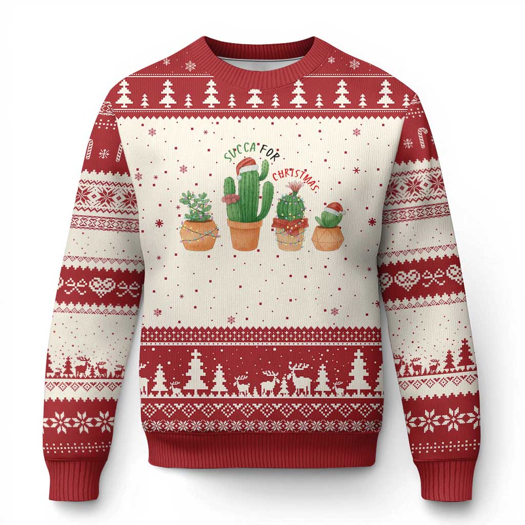 Funny Succulent Plant Lover Gift Ugly Christmas Sweater Succa For Xmas - Wonder Print Shop