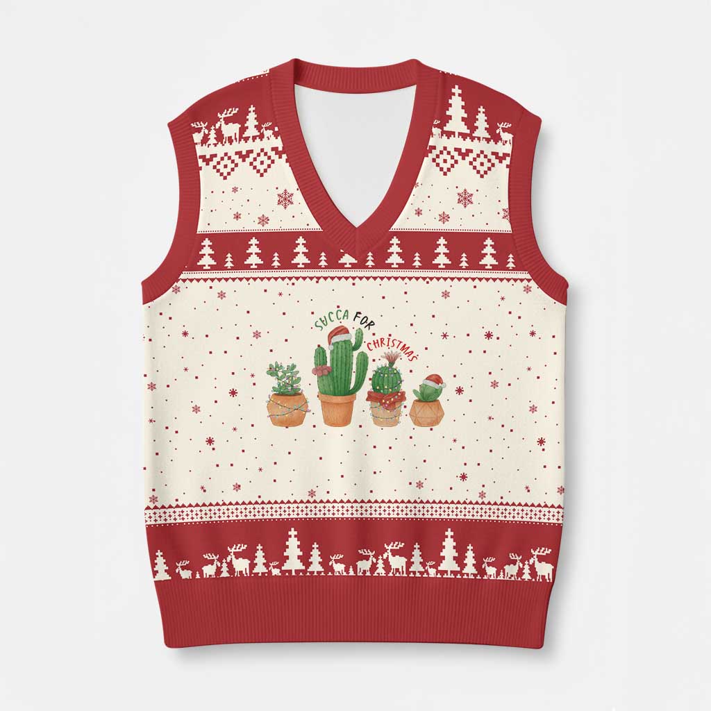 Funny Succulent Plant Lover Gift V-Neck Knit Sweater Vest Succa For Xmas - Wonder Print Shop