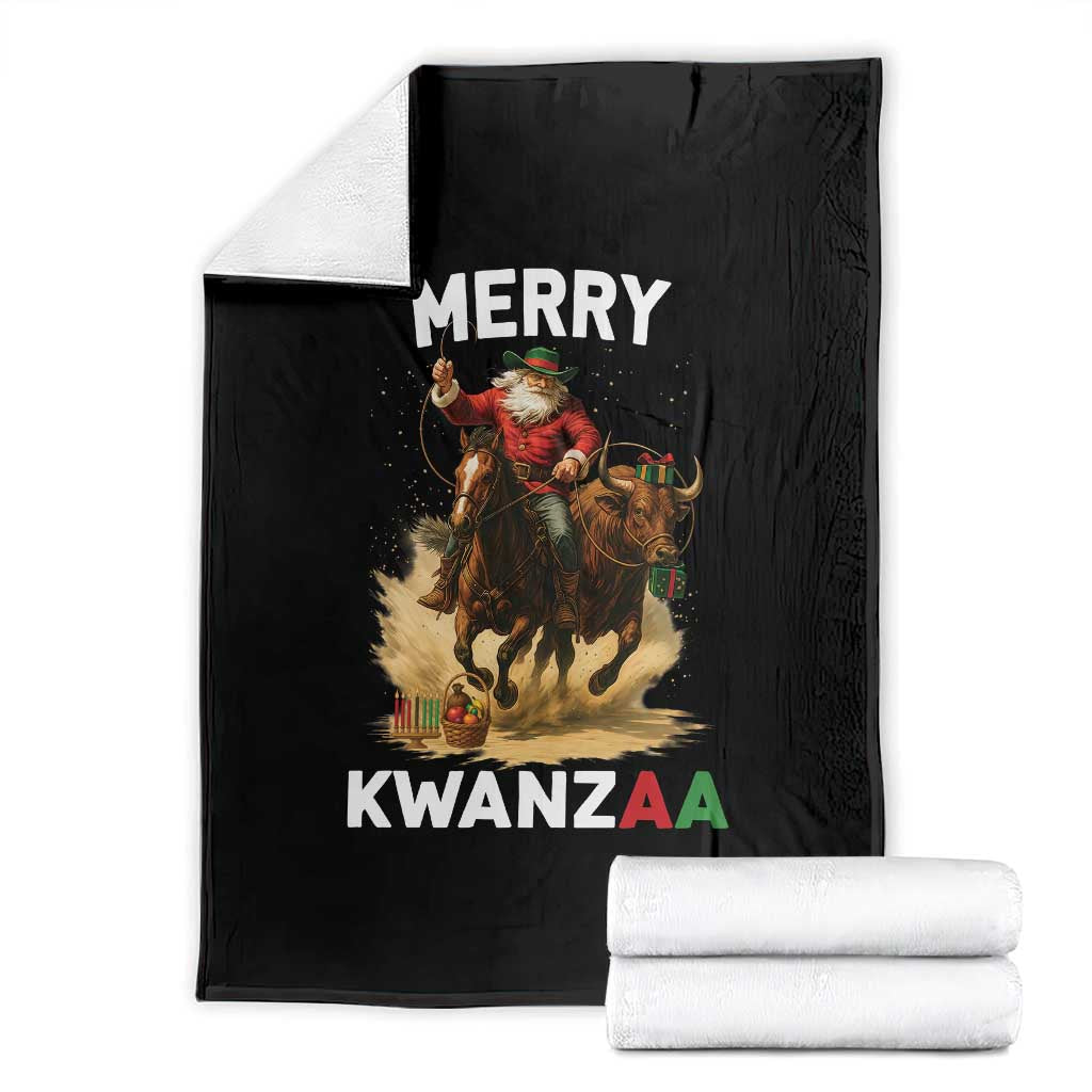 Funny Black Santa Cowboy Throw Blanket Merry Kwanzaa Cultural Pride Gift - Wonder Print Shop