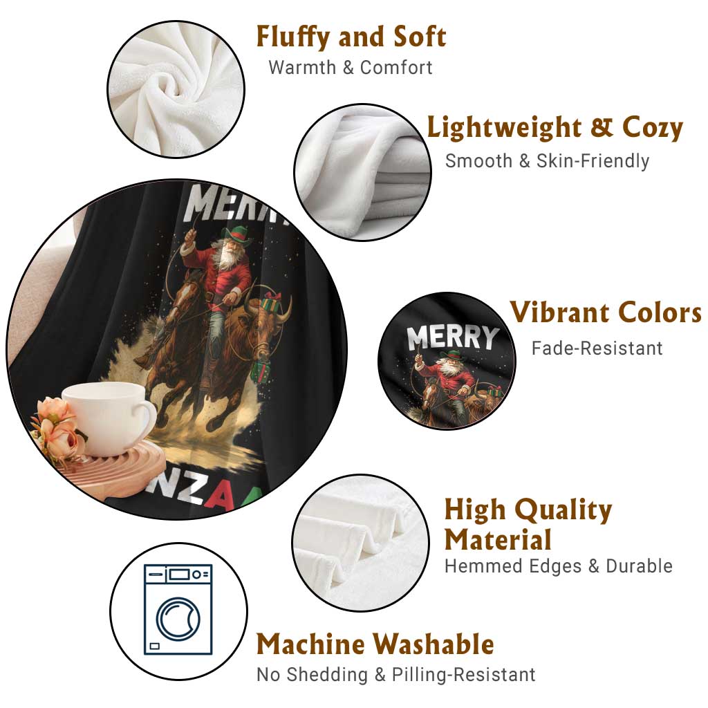 Funny Black Santa Cowboy Throw Blanket Merry Kwanzaa Cultural Pride Gift - Wonder Print Shop