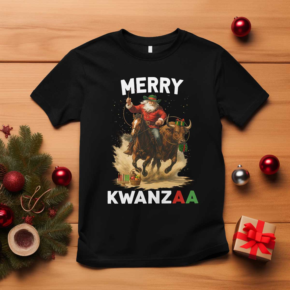Funny Black Santa Cowboy T Shirt Merry Kwanzaa Cultural Pride Gift - Wonder Print Shop
