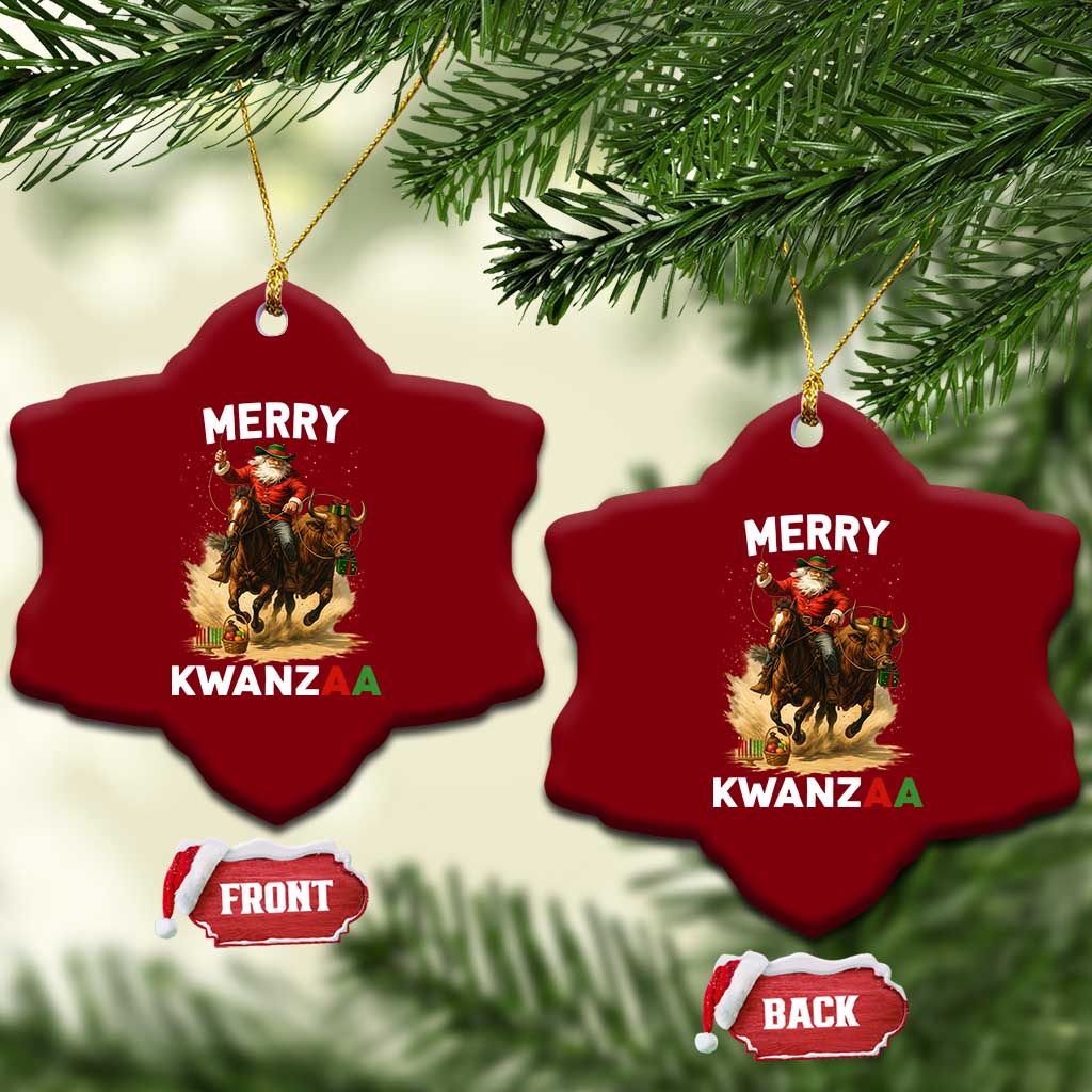 Funny Black Santa Cowboy Ceramic Ornament Merry Kwanzaa Cultural Pride Gift - Wonder Print Shop