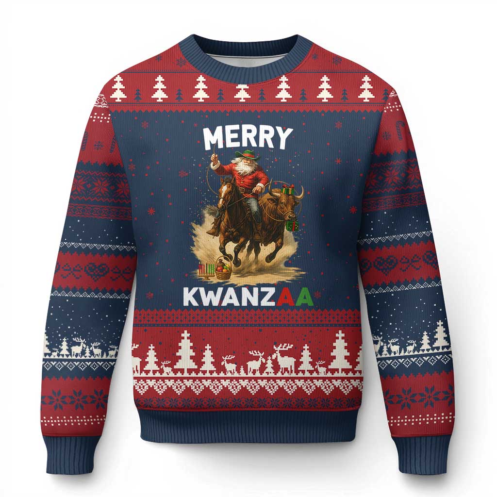 Funny Black Santa Cowboy Ugly Christmas Sweater Merry Kwanzaa Cultural Pride Gift - Wonder Print Shop