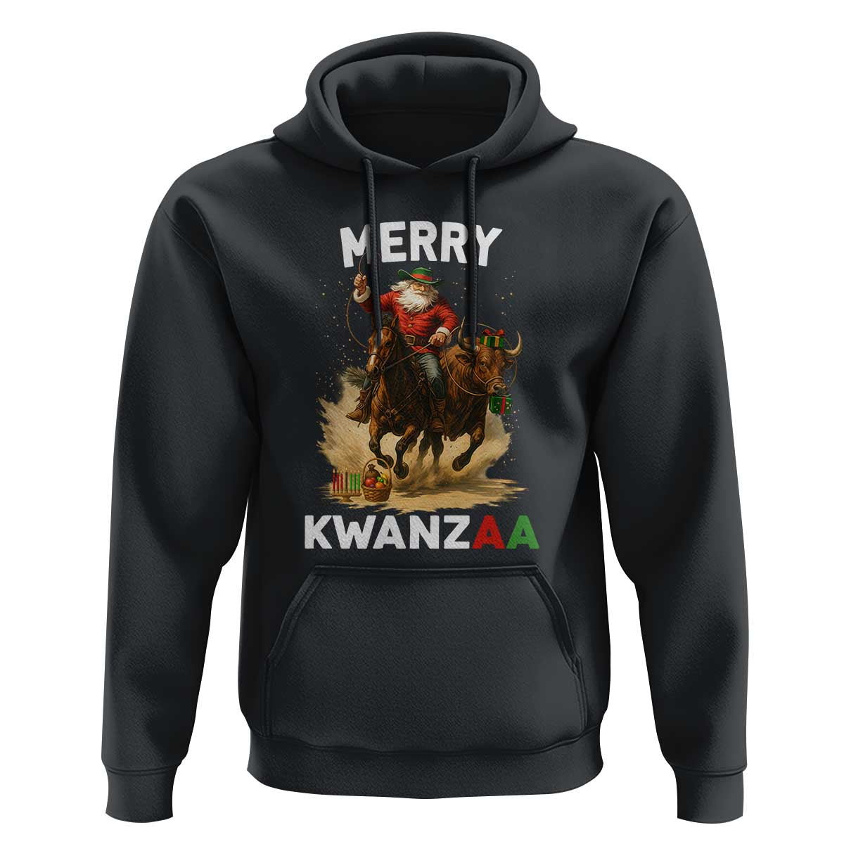 Funny Black Santa Cowboy Hoodie Merry Kwanzaa Cultural Pride Gift - Wonder Print Shop