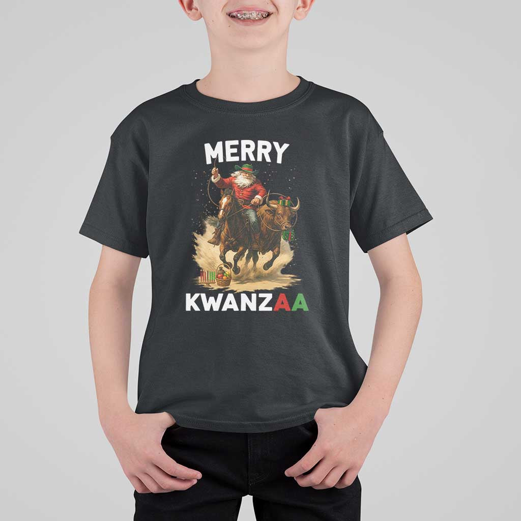Funny Black Santa Cowboy T Shirt For Kid Merry Kwanzaa Cultural Pride Gift - Wonder Print Shop