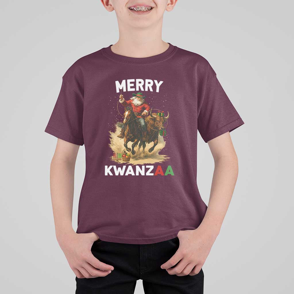Funny Black Santa Cowboy T Shirt For Kid Merry Kwanzaa Cultural Pride Gift - Wonder Print Shop