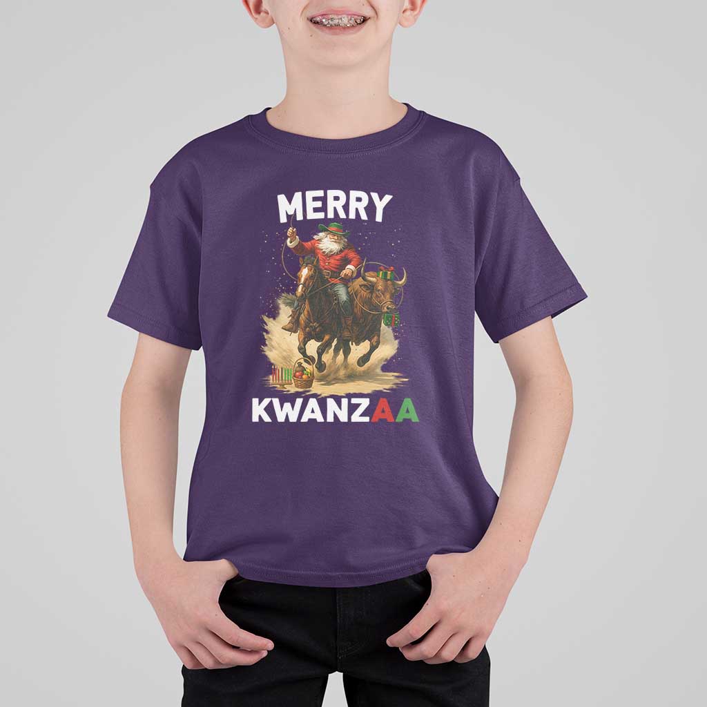 Funny Black Santa Cowboy T Shirt For Kid Merry Kwanzaa Cultural Pride Gift - Wonder Print Shop