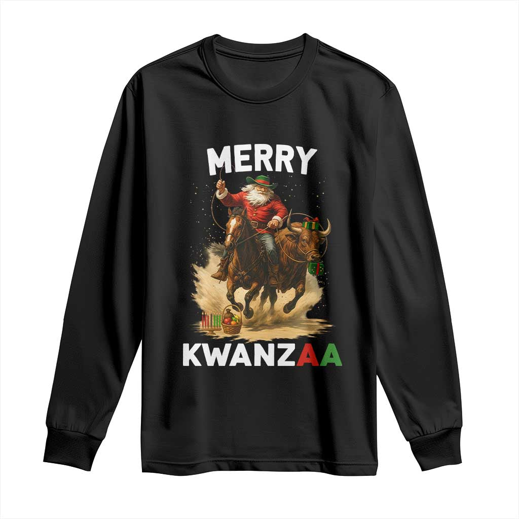Funny Black Santa Cowboy Long Sleeve Shirt Merry Kwanzaa Cultural Pride Gift - Wonder Print Shop