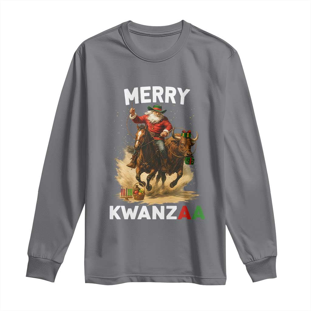 Funny Black Santa Cowboy Long Sleeve Shirt Merry Kwanzaa Cultural Pride Gift - Wonder Print Shop