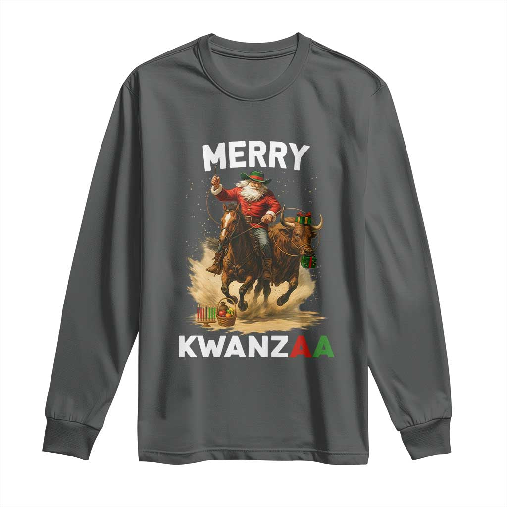 Funny Black Santa Cowboy Long Sleeve Shirt Merry Kwanzaa Cultural Pride Gift - Wonder Print Shop