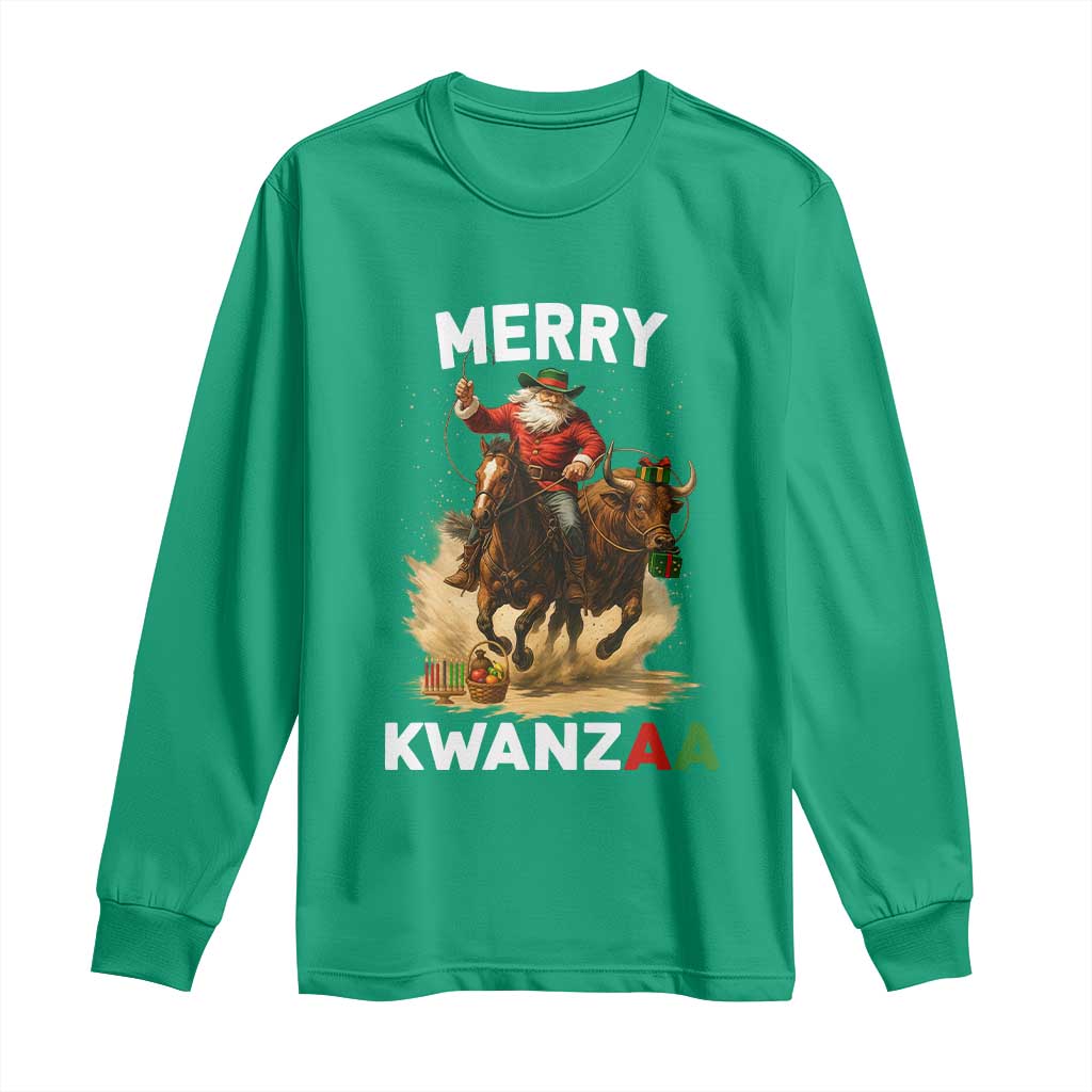 Funny Black Santa Cowboy Long Sleeve Shirt Merry Kwanzaa Cultural Pride Gift - Wonder Print Shop