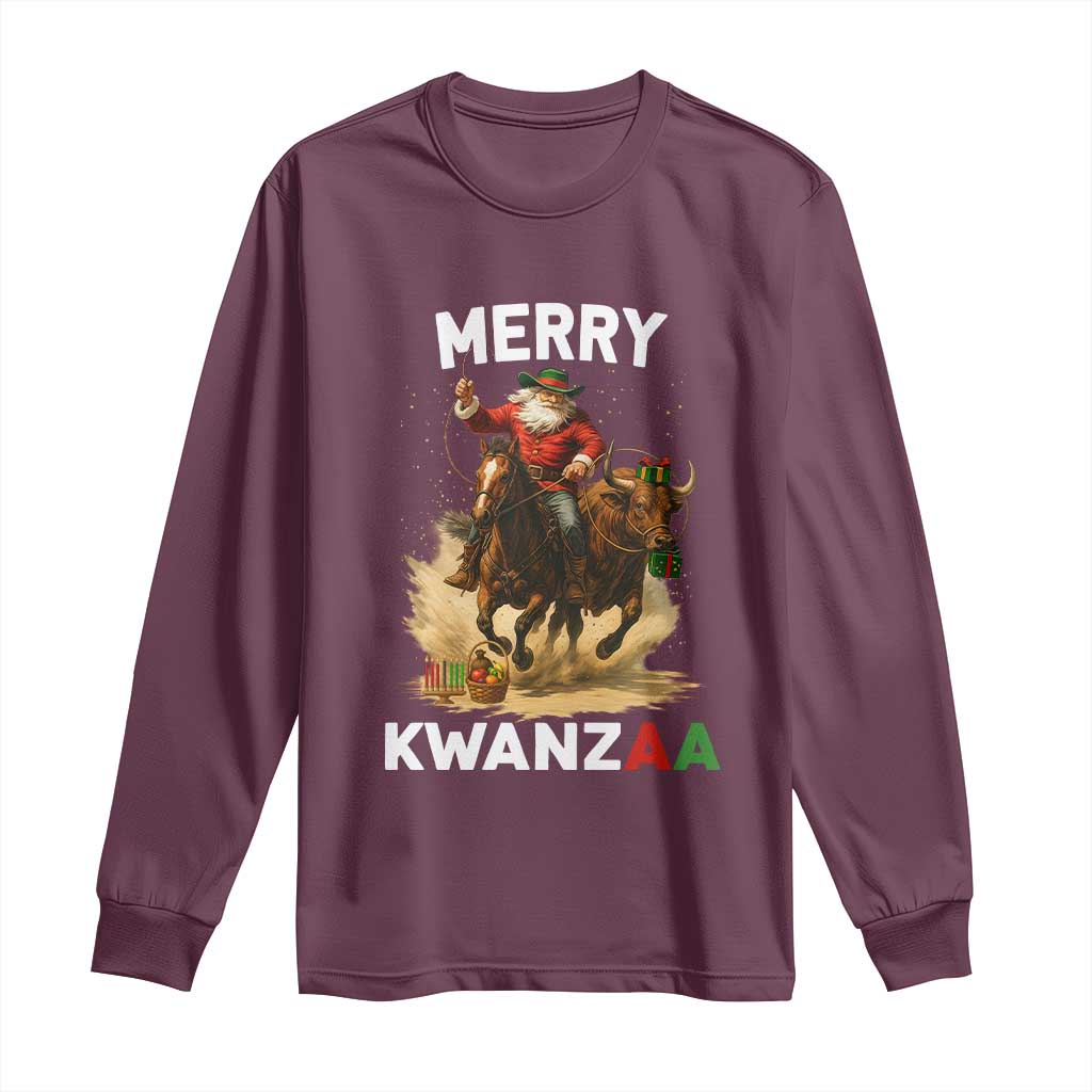 Funny Black Santa Cowboy Long Sleeve Shirt Merry Kwanzaa Cultural Pride Gift - Wonder Print Shop