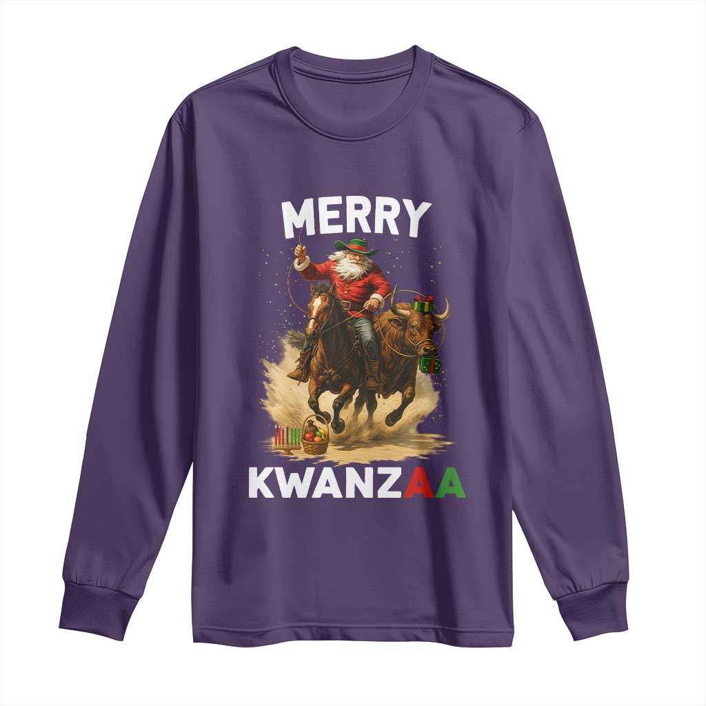Funny Black Santa Cowboy Long Sleeve Shirt Merry Kwanzaa Cultural Pride Gift - Wonder Print Shop