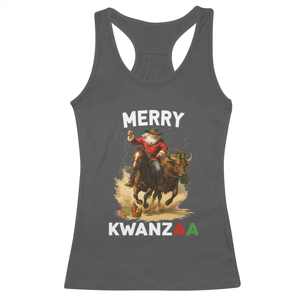 Funny Black Santa Cowboy Racerback Tank Top Merry Kwanzaa Cultural Pride Gift - Wonder Print Shop