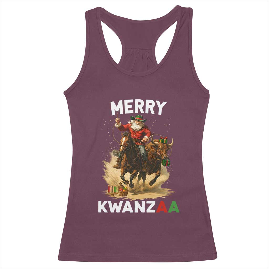 Funny Black Santa Cowboy Racerback Tank Top Merry Kwanzaa Cultural Pride Gift - Wonder Print Shop