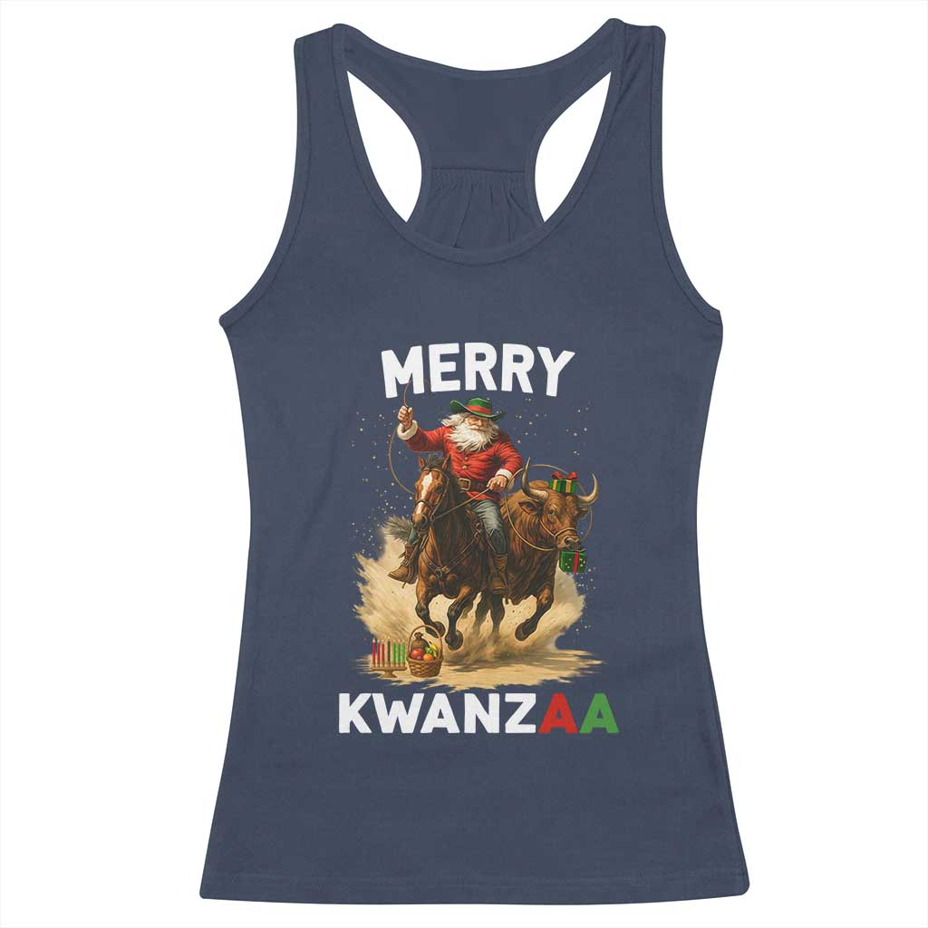 Funny Black Santa Cowboy Racerback Tank Top Merry Kwanzaa Cultural Pride Gift - Wonder Print Shop