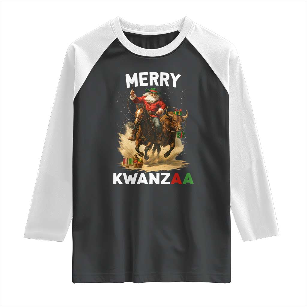 Funny Black Santa Cowboy Raglan Shirt Merry Kwanzaa Cultural Pride Gift - Wonder Print Shop