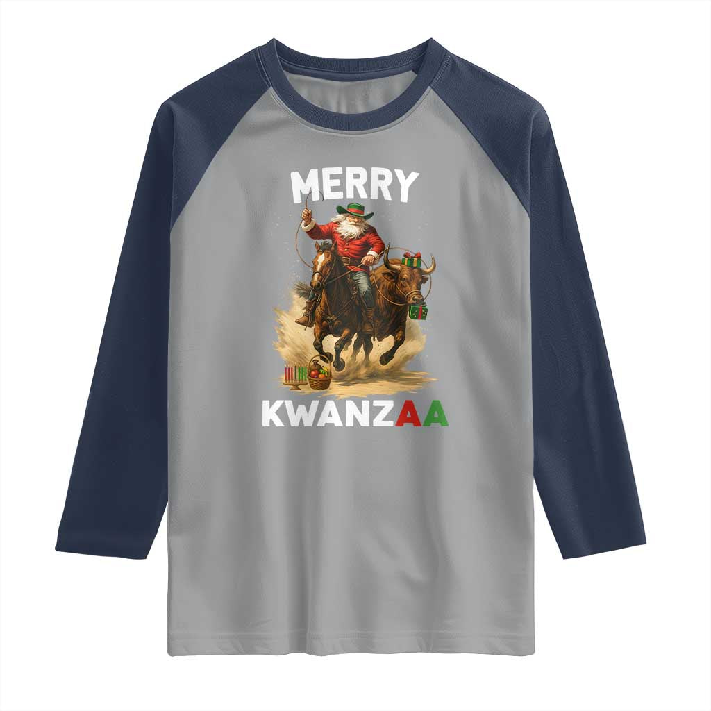 Funny Black Santa Cowboy Raglan Shirt Merry Kwanzaa Cultural Pride Gift - Wonder Print Shop