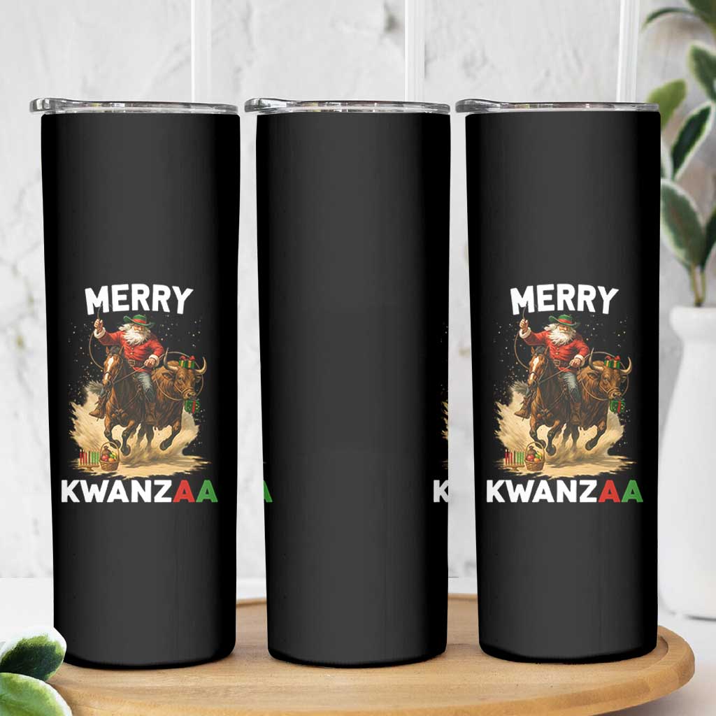 Funny Black Santa Cowboy Skinny Tumbler Merry Kwanzaa Cultural Pride Gift - Wonder Print Shop