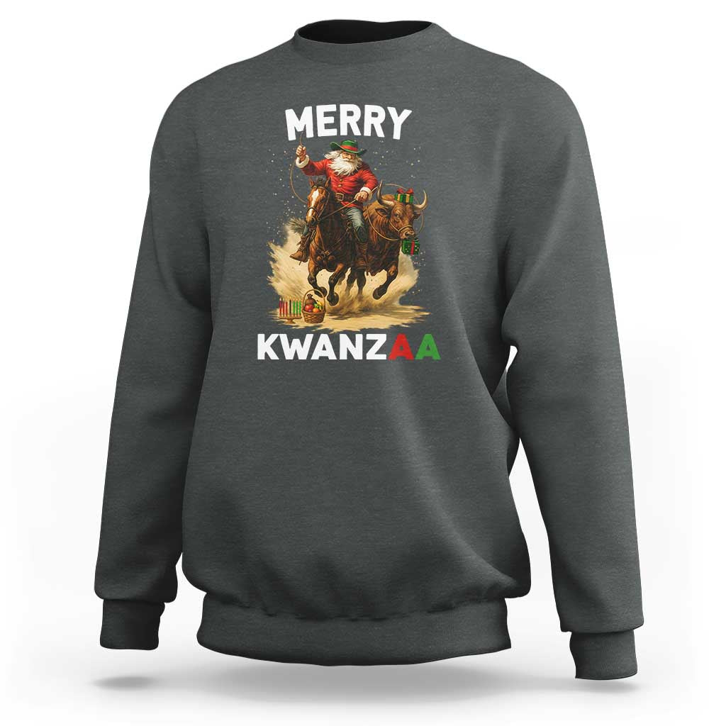 Funny Black Santa Cowboy Sweatshirt Merry Kwanzaa Cultural Pride Gift - Wonder Print Shop