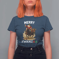 Funny Black Santa Cowboy T Shirt For Women Merry Kwanzaa Cultural Pride Gift - Wonder Print Shop