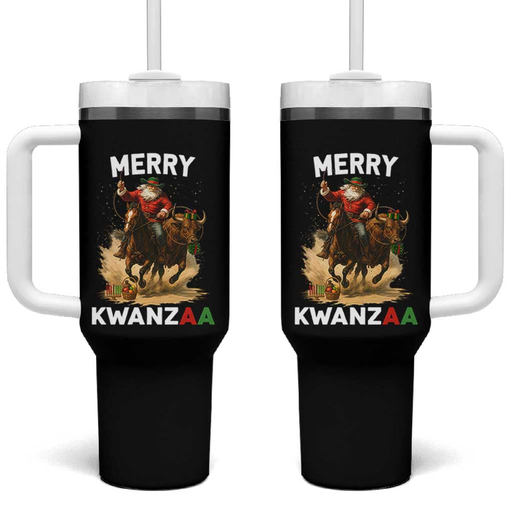 Funny Black Santa Cowboy Tumbler With Handle Merry Kwanzaa Cultural Pride Gift - Wonder Print Shop