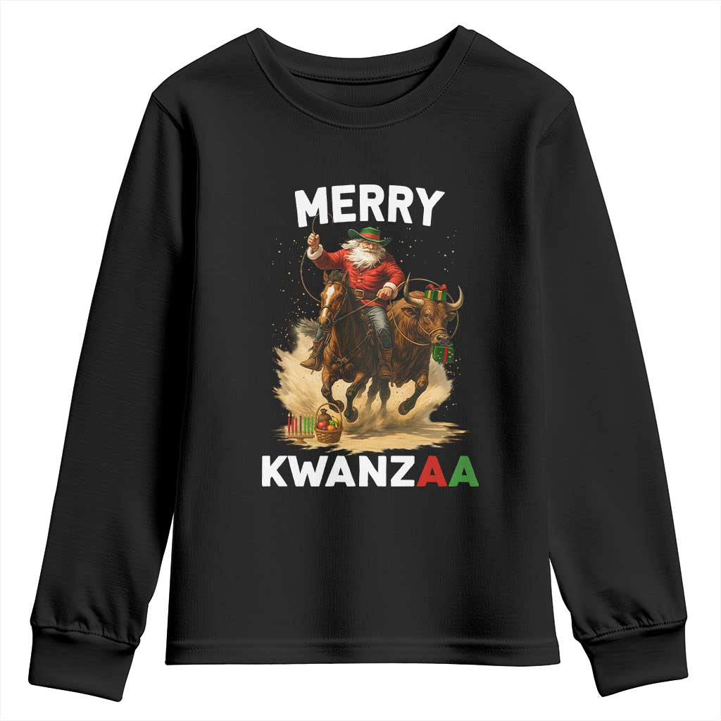 Funny Black Santa Cowboy Youth Sweatshirt Merry Kwanzaa Cultural Pride Gift - Wonder Print Shop
