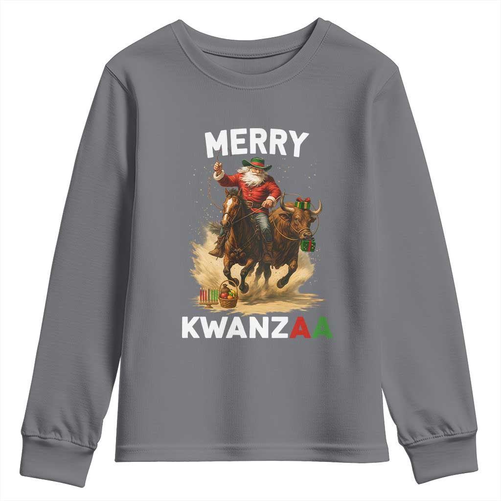 Funny Black Santa Cowboy Youth Sweatshirt Merry Kwanzaa Cultural Pride Gift - Wonder Print Shop