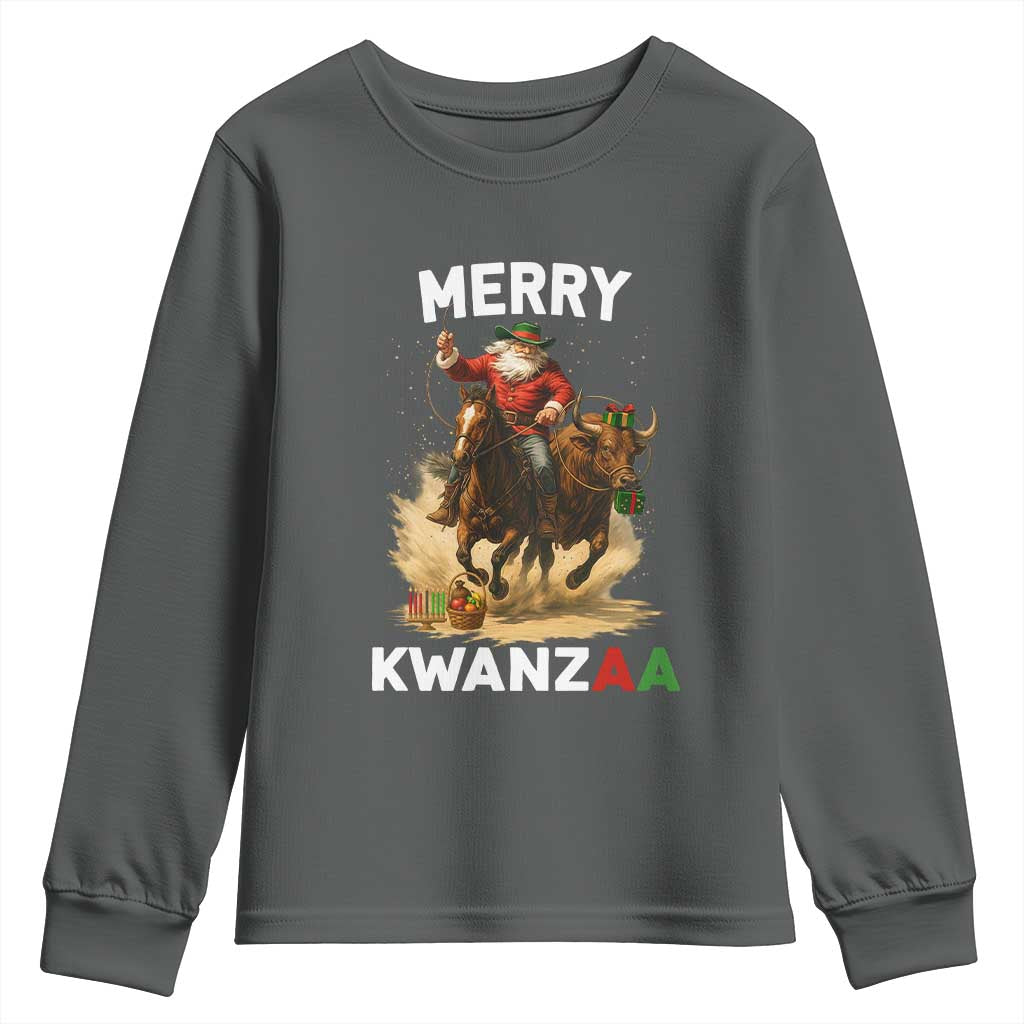 Funny Black Santa Cowboy Youth Sweatshirt Merry Kwanzaa Cultural Pride Gift - Wonder Print Shop