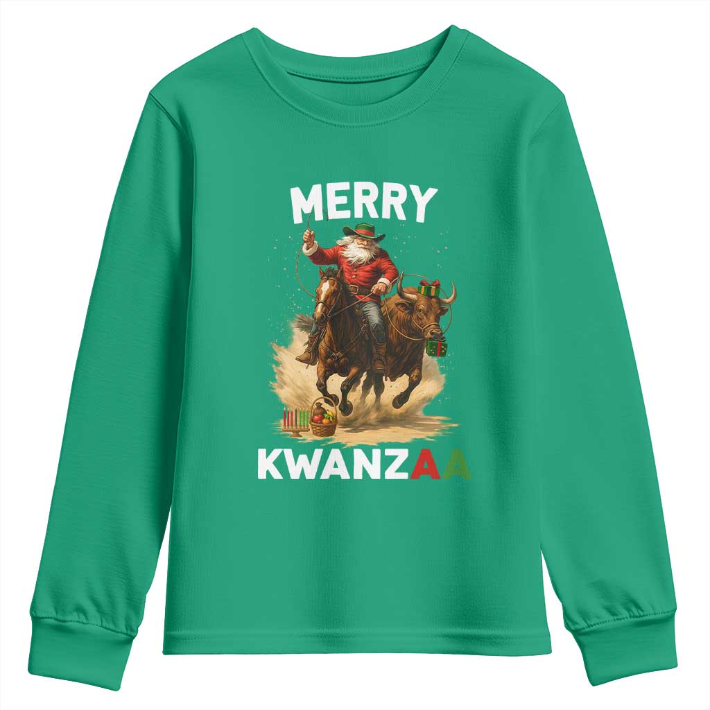 Funny Black Santa Cowboy Youth Sweatshirt Merry Kwanzaa Cultural Pride Gift - Wonder Print Shop