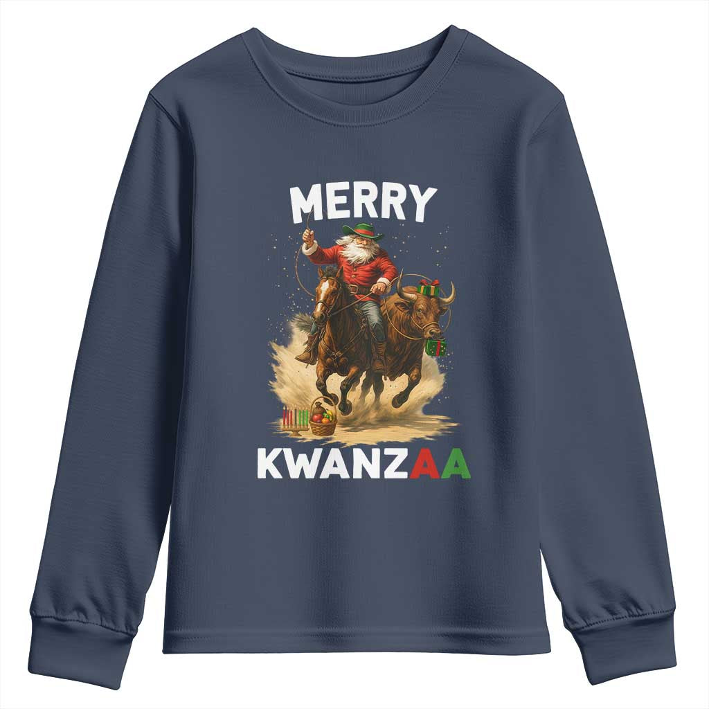 Funny Black Santa Cowboy Youth Sweatshirt Merry Kwanzaa Cultural Pride Gift - Wonder Print Shop