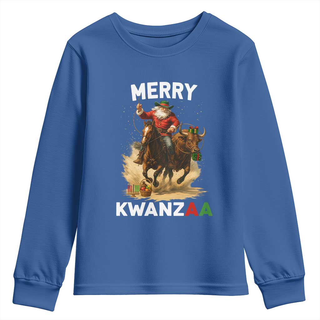 Funny Black Santa Cowboy Youth Sweatshirt Merry Kwanzaa Cultural Pride Gift - Wonder Print Shop