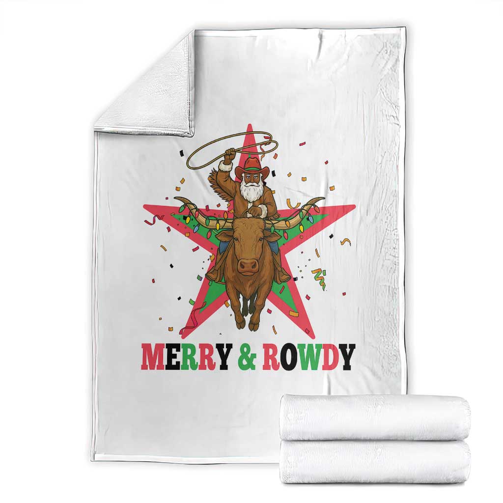 Merry And Rowdy Kwanzaa Santa Cowboy Christmas Gift Throw Blanket - Wonder Print Shop