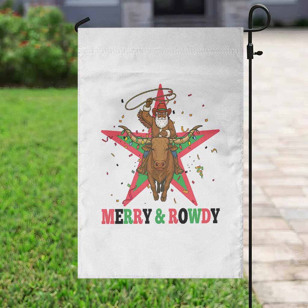 Merry And Rowdy Kwanzaa Santa Cowboy Christmas Gift Garden Flag - Wonder Print Shop