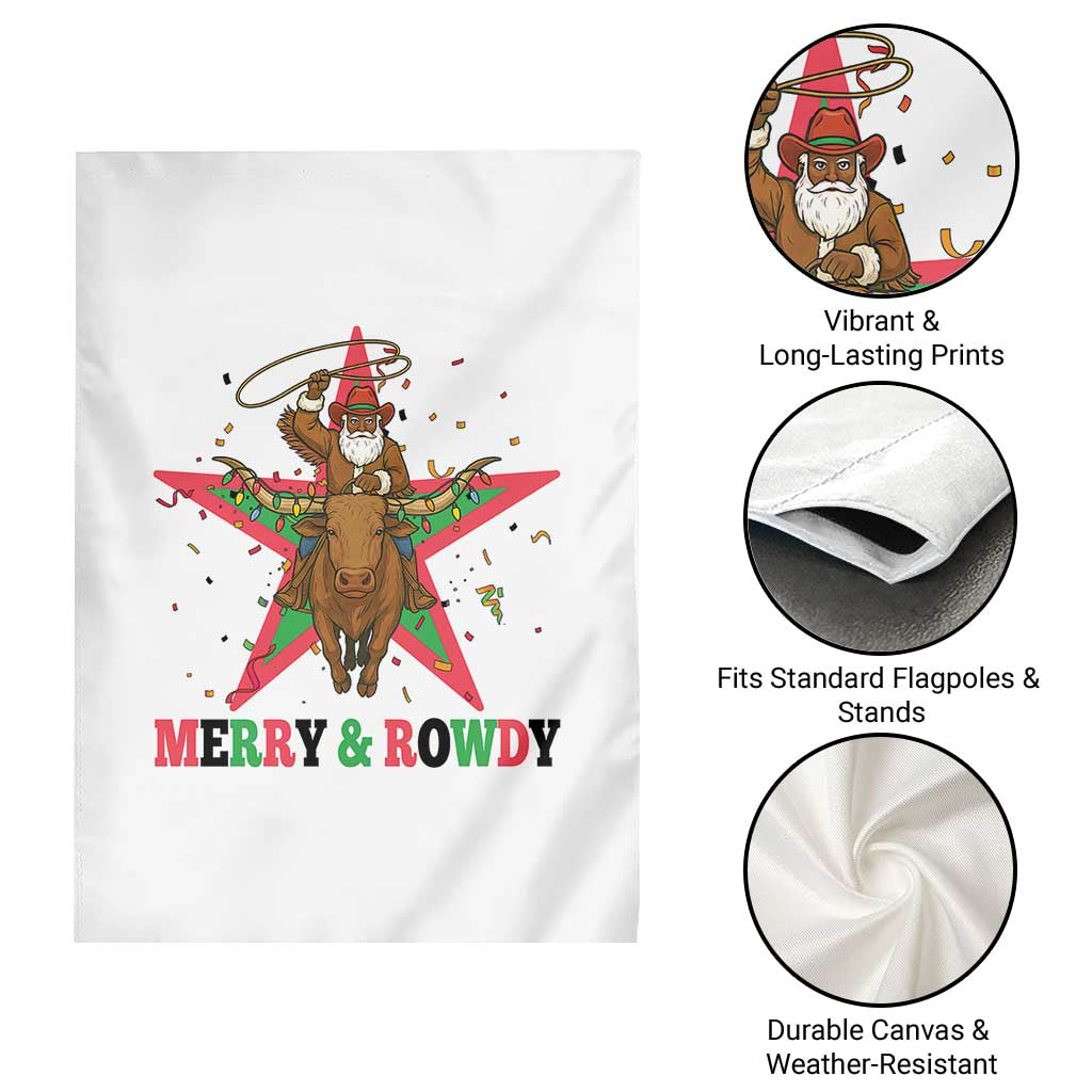 Merry And Rowdy Kwanzaa Santa Cowboy Christmas Gift Garden Flag - Wonder Print Shop