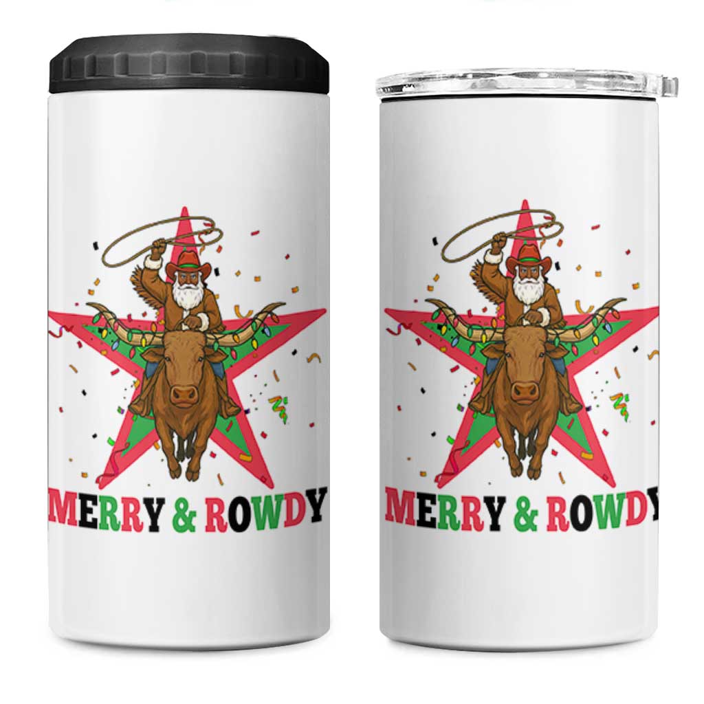Merry And Rowdy Kwanzaa Santa Cowboy Christmas Gift 4 in 1 Can Cooler Tumbler - Wonder Print Shop