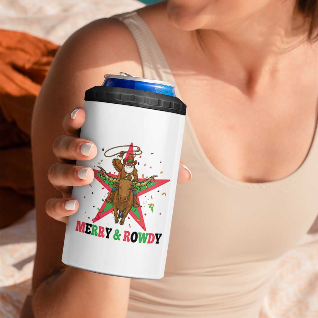 Merry And Rowdy Kwanzaa Santa Cowboy Christmas Gift 4 in 1 Can Cooler Tumbler - Wonder Print Shop