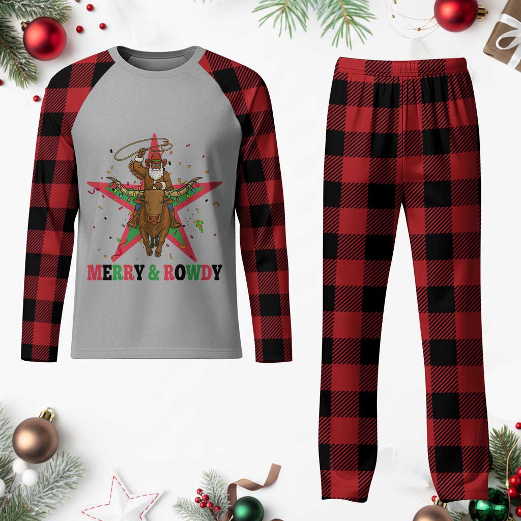 Merry And Rowdy Kwanzaa Santa Cowboy Xmas Gift Plaid Pajama Set - Wonder Print Shop
