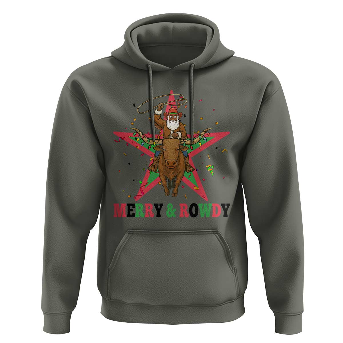 Merry And Rowdy Kwanzaa Santa Cowboy Christmas Gift Hoodie - Wonder Print Shop