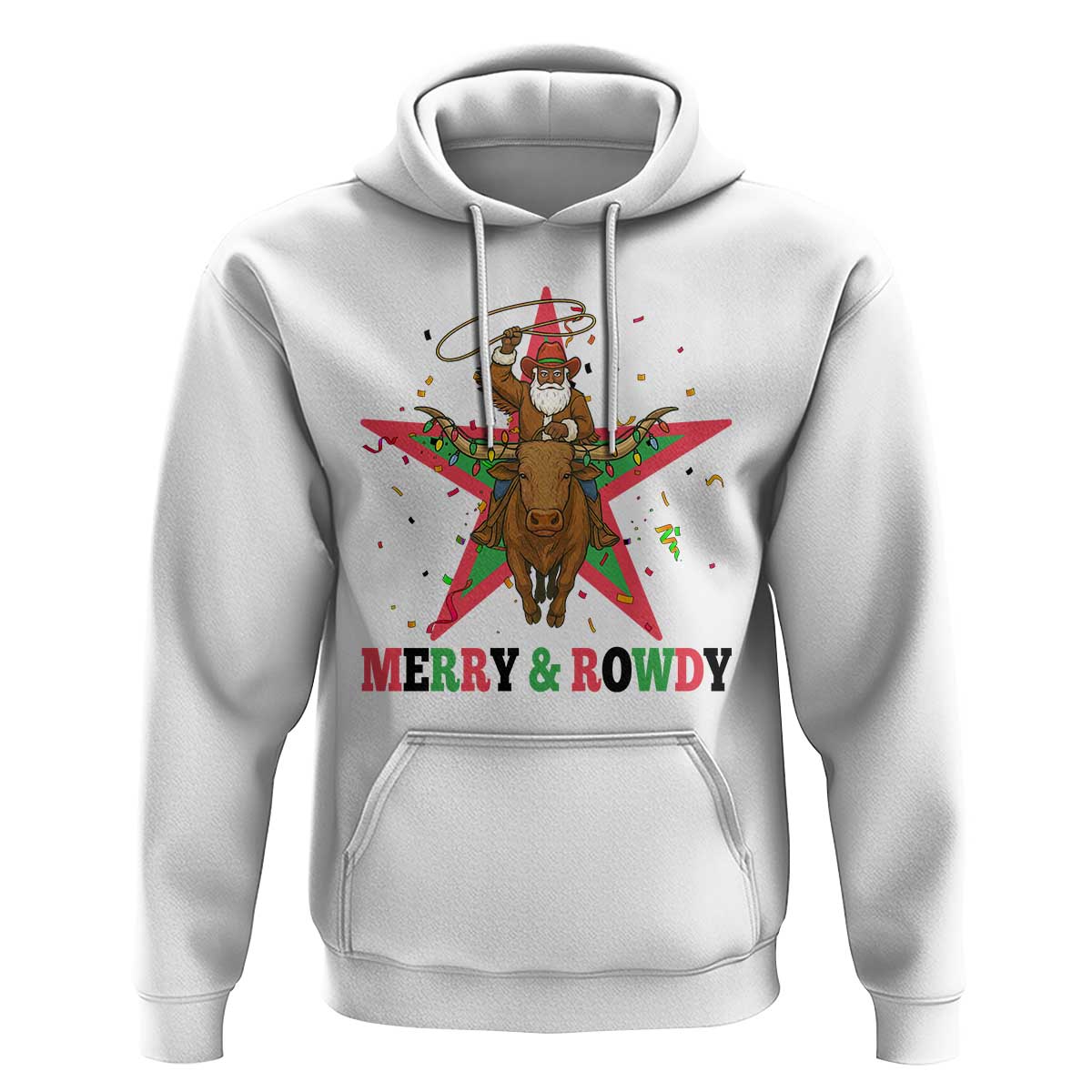 Merry And Rowdy Kwanzaa Santa Cowboy Christmas Gift Hoodie - Wonder Print Shop