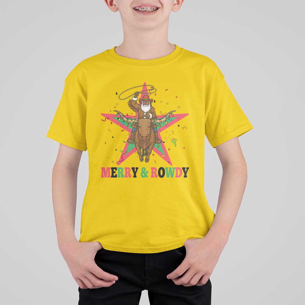 Merry And Rowdy Kwanzaa Santa Cowboy Christmas Gift T Shirt For Kid - Wonder Print Shop