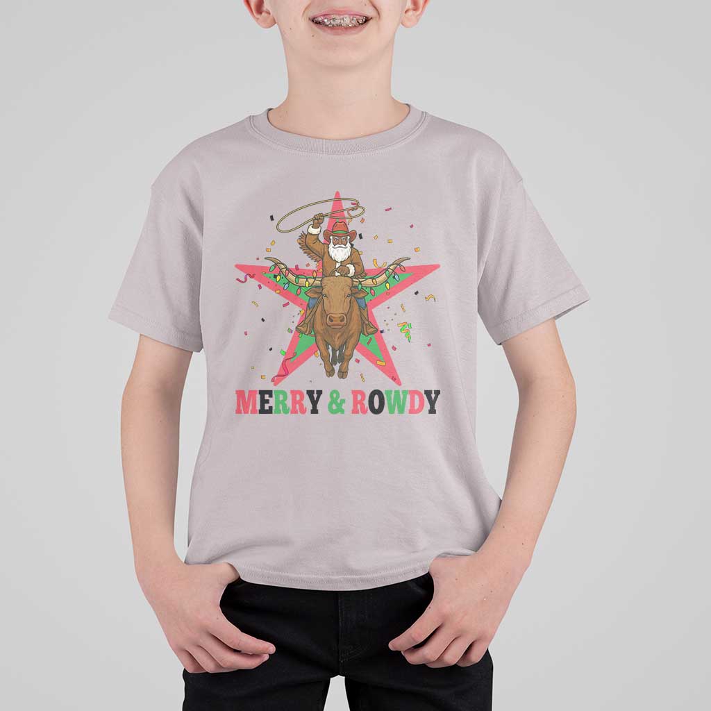 Merry And Rowdy Kwanzaa Santa Cowboy Christmas Gift T Shirt For Kid - Wonder Print Shop