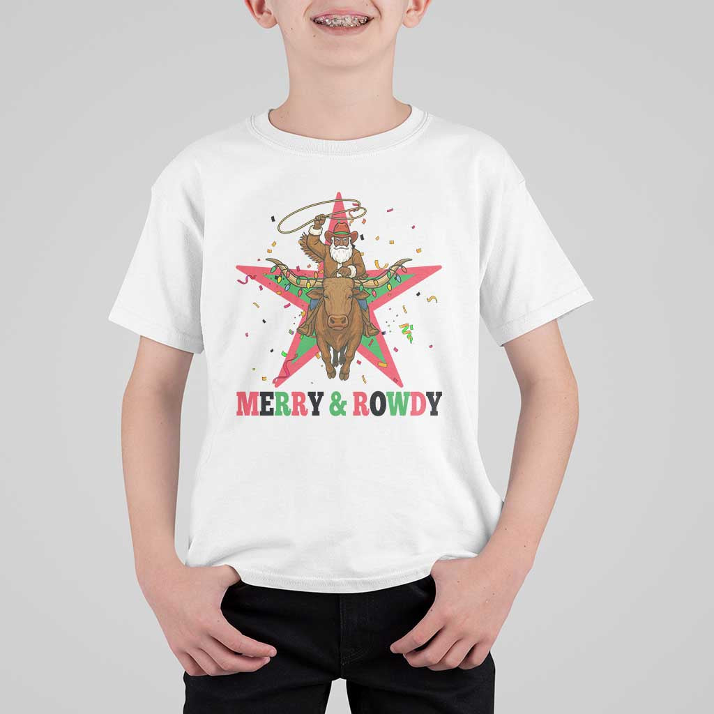Merry And Rowdy Kwanzaa Santa Cowboy Christmas Gift T Shirt For Kid - Wonder Print Shop