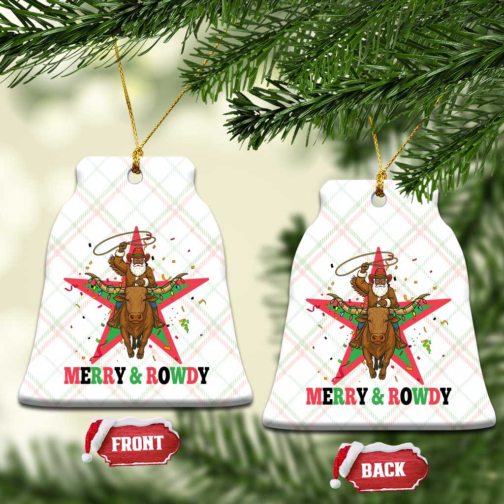 Merry And Rowdy Kwanzaa Santa Cowboy Christmas Gift Ceramic Ornament - Wonder Print Shop