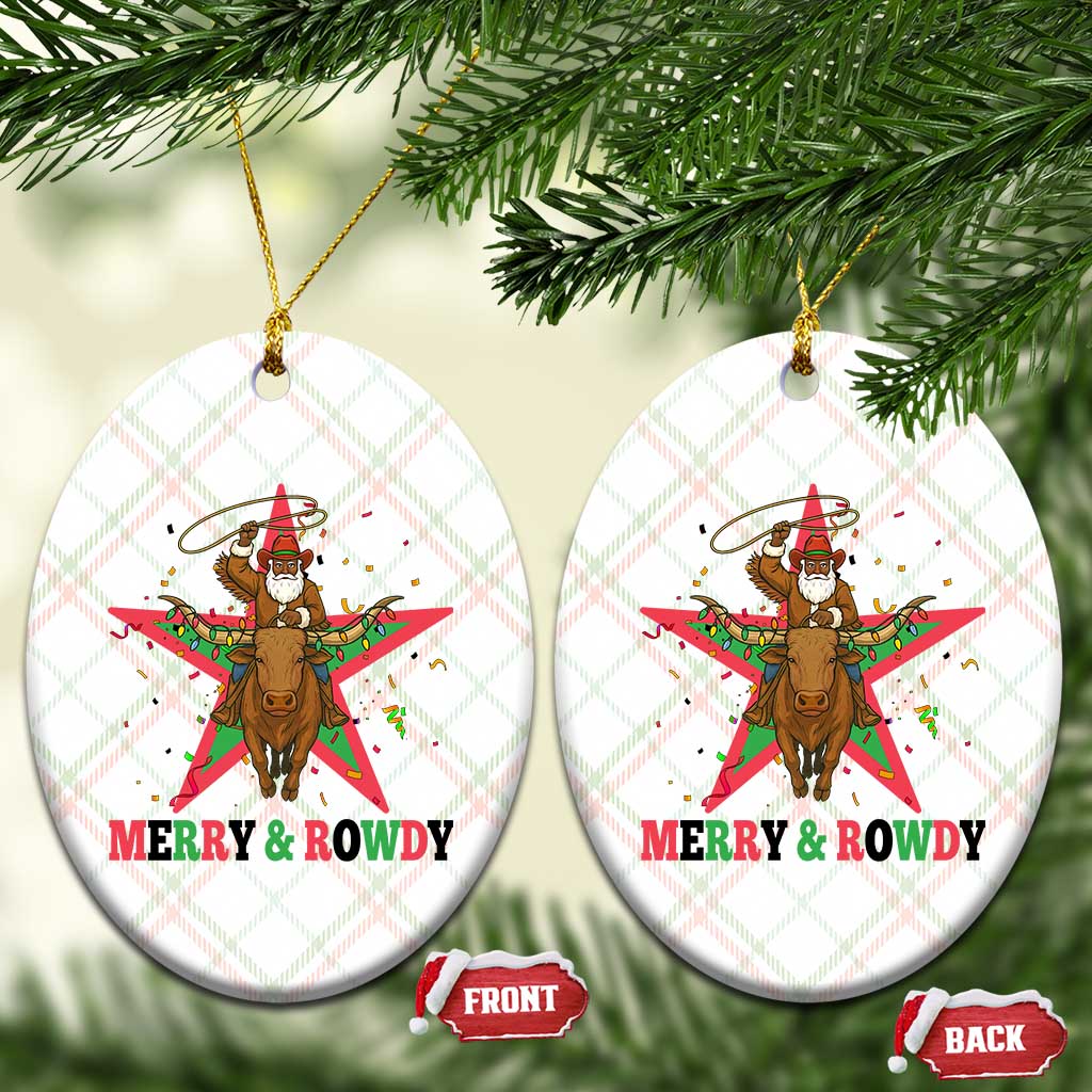Merry And Rowdy Kwanzaa Santa Cowboy Christmas Gift Ceramic Ornament - Wonder Print Shop