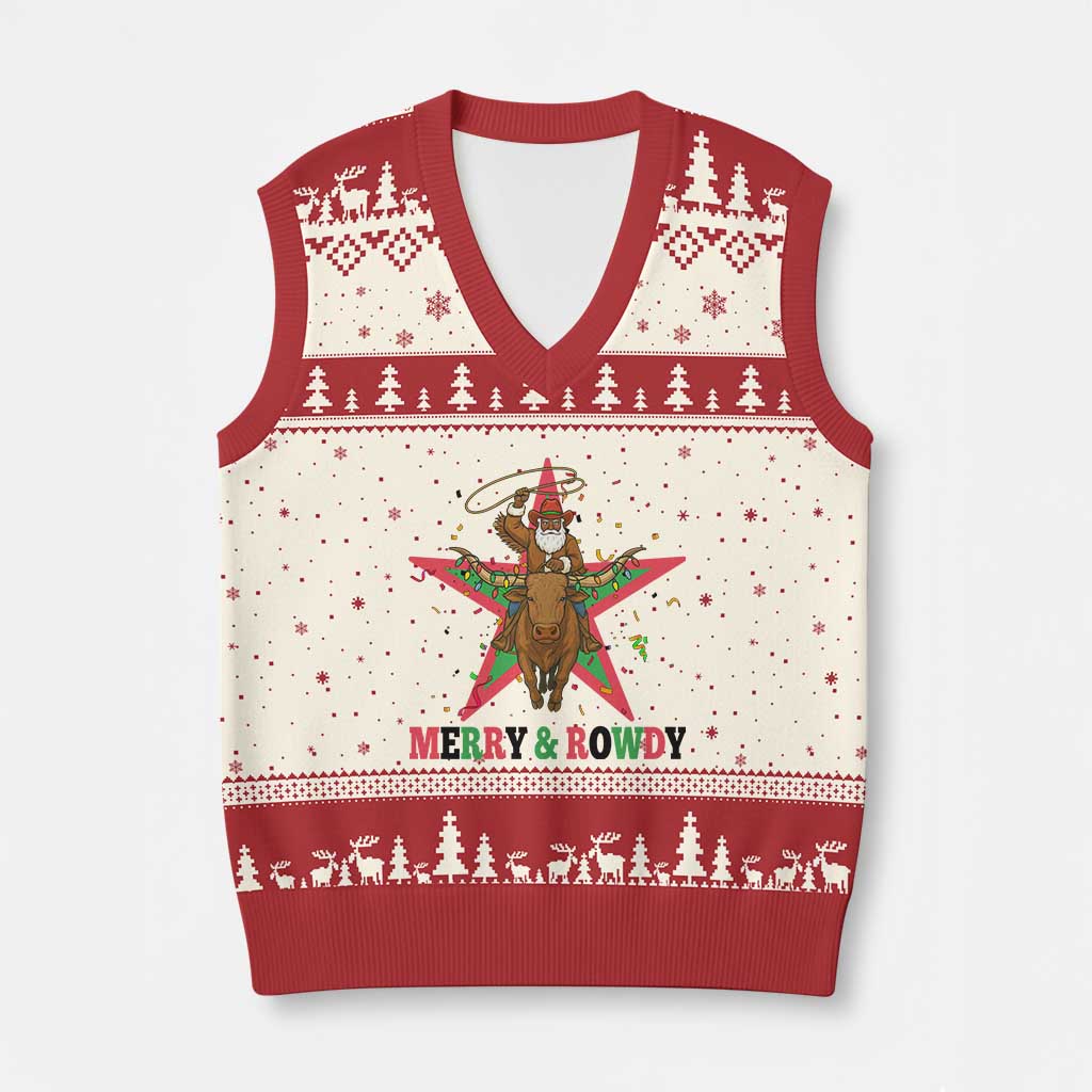 Merry And Rowdy Kwanzaa Santa Cowboy Xmas Gift V-Neck Knit Sweater Vest - Wonder Print Shop