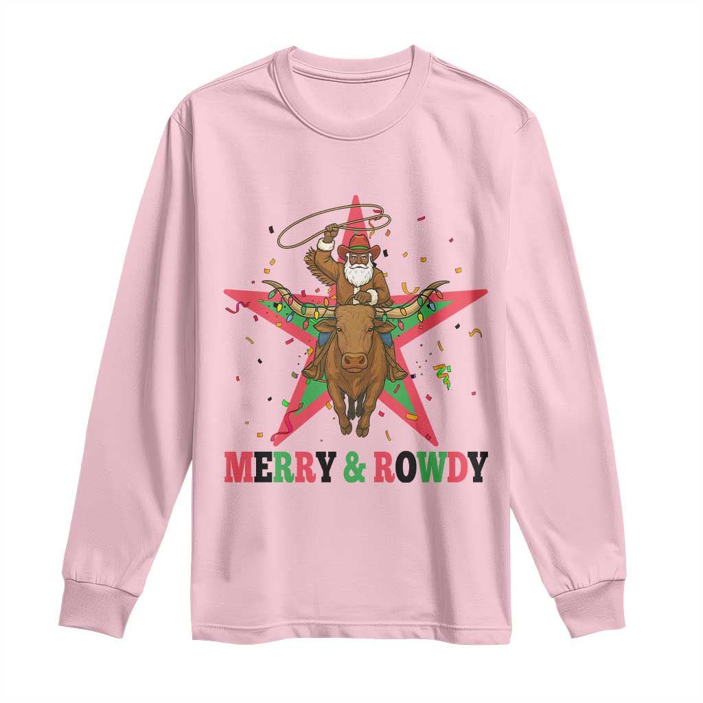 Merry And Rowdy Kwanzaa Santa Cowboy Christmas Gift Long Sleeve Shirt - Wonder Print Shop