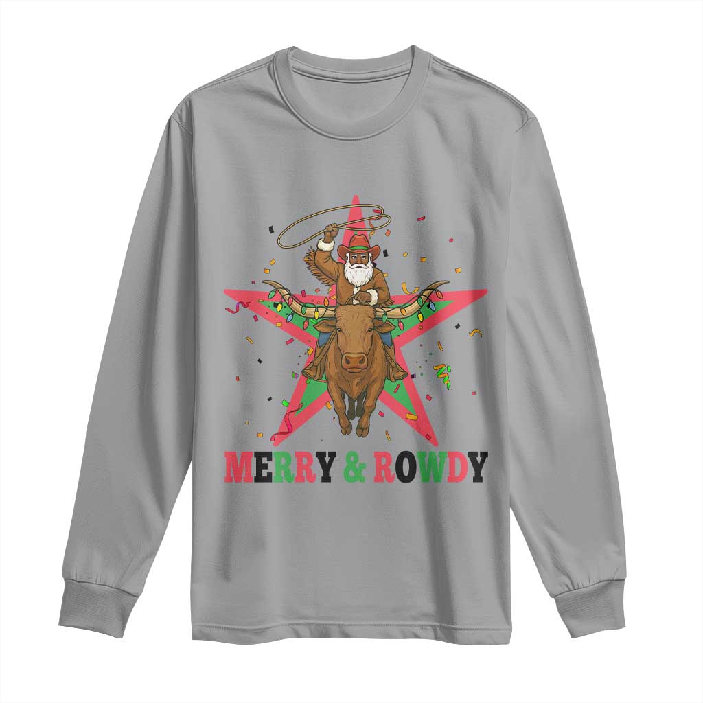 Merry And Rowdy Kwanzaa Santa Cowboy Christmas Gift Long Sleeve Shirt - Wonder Print Shop